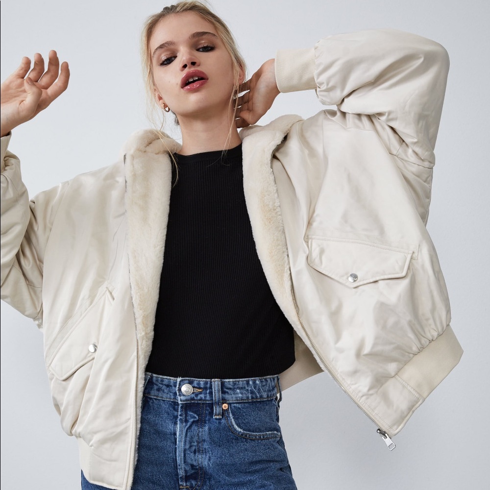 ZARA | Reversible Cream Bomber Jacket